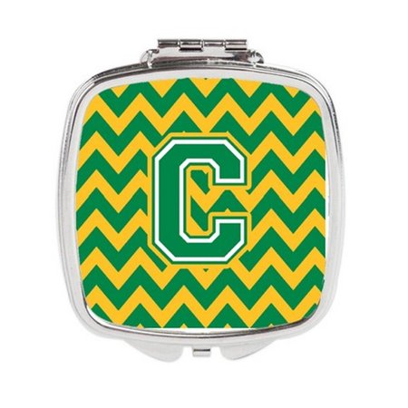 CAROLINES TREASURES Letter C Chevron Green and Gold Compact Mirror CJ1059-CSCM